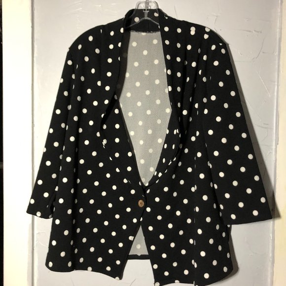 Ssoulm 3XL Black/White Dots One Button Cardigan - Picture 1 of 6